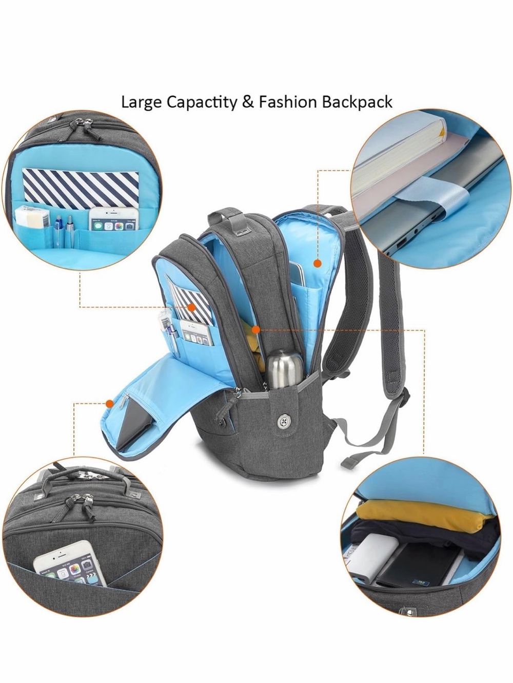 Kingslong 15.6 Laptop Bag - Classed Up Grey & Bright Blue - Picture 4 of 12
